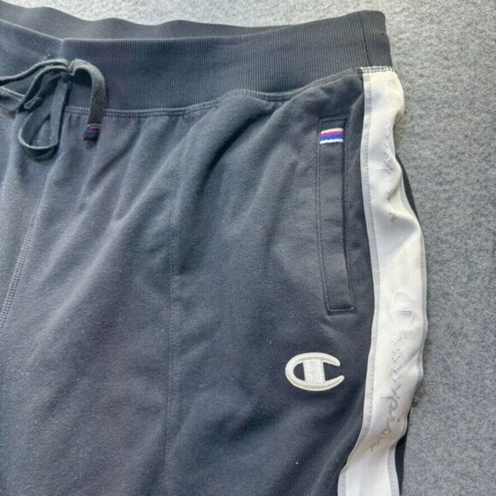 Champion Black Spellout Logo Name Stripe‎ Athletic Pants Men XL  34"-40" Vintage - Picture 4 of 10
